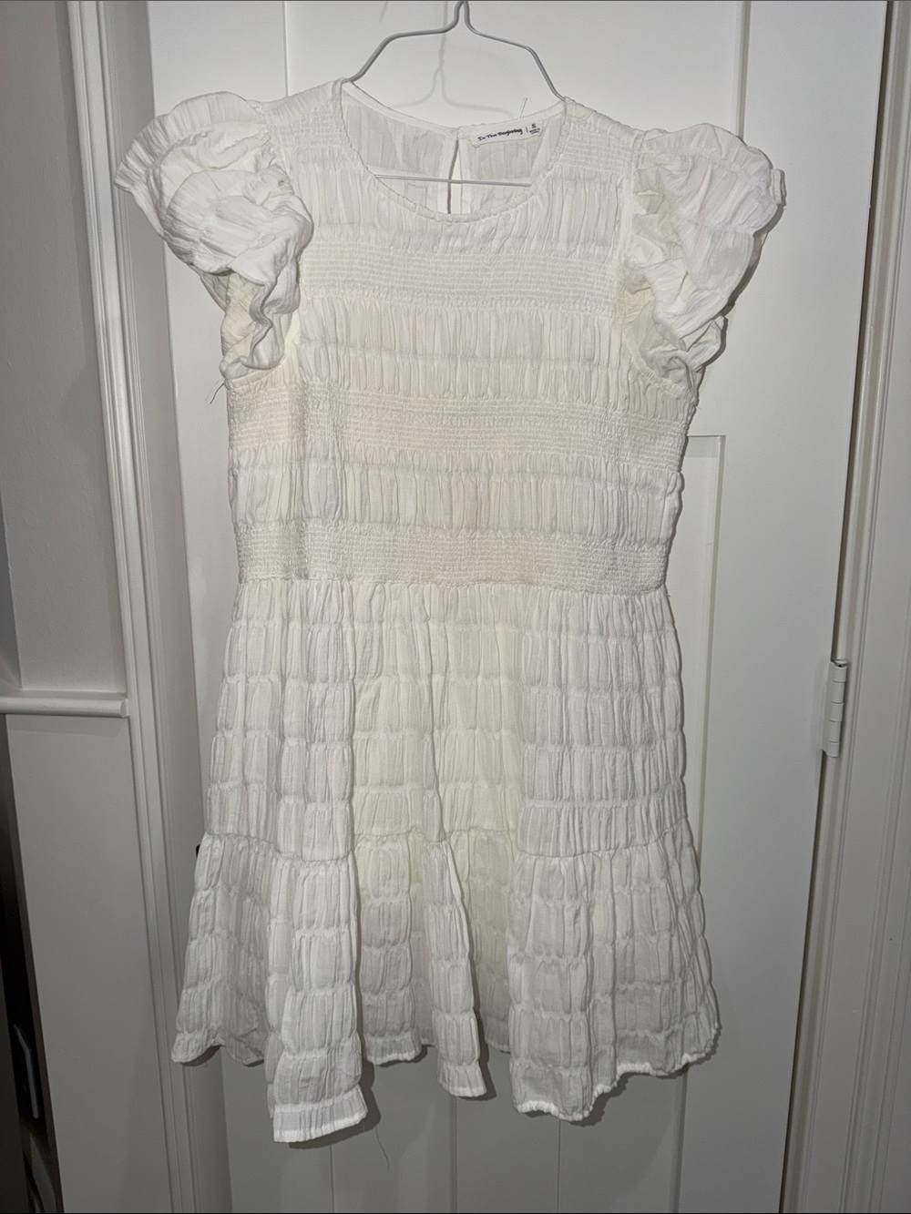 Smocked White Mini Dress with Puff Sleeves